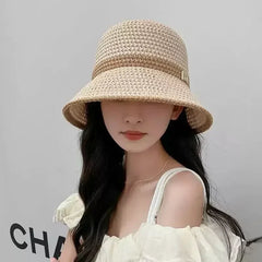 Outdoor Sunshade Hats Summer Breathable Hollow Knitted Korean Fashion Women Fisherman Hat Permeability Crochet Retro Bucket Hat