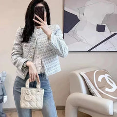 ITOOLIN Autumn Winter Women Elegant Tweed Cardigan Short Coat With Pocket Single Breasted Jacket For Women Loose Outwear 2024