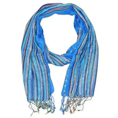 Blue Cotton Lurex Shimmering Stripes Scarf - Femstylo