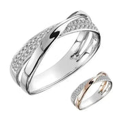 Classic Stainless Steel Two Tone X Shape Cross Ring for Women Wedding Trendy Jewelry Dazzling Zircon Wedding Rings Modern Rings