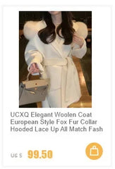 UCXQ Elegant OL Office Lady Overcoats Fur Patchwork Long Sleeve Woolen Coat Beautiful Women's Clothing Jacket Autumn 2025 Spring