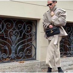 Women's Lace-up Cropped Trench Coat Chic Collar Long Sleeves Lapel Wide Shoulder Windbreaker Jacket Fall Commuting Daily Jackets