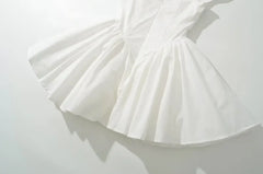 YENKYE Summer Women Sexy Fit And Flare White Mini Dresses Short Sleeve Low Waist Elegant Party Dress Ladies Bridesmaids Robe