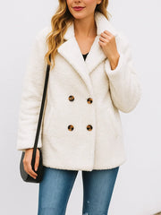 Women's Winter Sherpa Fleece Teddy Coat – Cozy Double-Breasted Lapel Jacket, Warm and Stylish Outerwear for Cold Weather