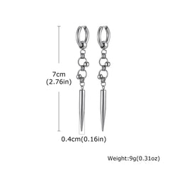 Punk Men's Huggies Earrings,Vintage Long Chain Stainless Steel Ear Drop,Stylish Cross Earring Gift