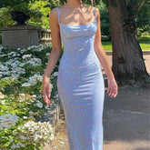 European and American Fashionable WOMEN'S Wear Spring and Summer Ins Style Sexy Slim Sling Printed Bare-back Dress Women