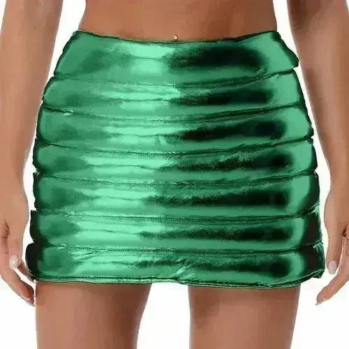 Womens Metallic Shiny Skirts Winter Warm A-Line Mini Skirt - Femstylo