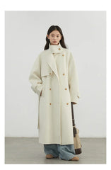 CHIC VEN Women Woolen Coats Loose Stand Collar Double-sided Overcoat Female Outerwear Office Ladies Clothing Autumn Winter 2024