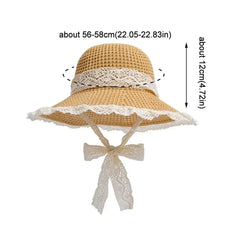 Summer Women's Lace Straw Beach Hat Foldable Sun Hat with Wide Brim Fresh Stylish Sunblock Shade Hat Perfect for Travel Holiday