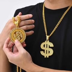 Men Gold Color Dollar Sign Necklaces with Cuban Chain,Hip Hop Money Dollar Pendant Collar, Music Festival Party Gifts Jewelry