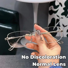 New Fashion Photochromic Myopia Glasses Vintage Rimless Square Women Men Anti Blue Light UV Sunglasses Optical Diopter Eyewear