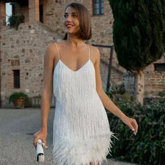 2024 Summer New Fashionable Framed Sequins Feather Patchwork Dress Colorful Amazon Direct Sales Women's Sleeveless Dress