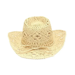Summer Outdoor Men Women Hand-woven Western Cowboy Straw Hats Wide Brim Breathable Beach Jazz Cap Sun Protection Hat