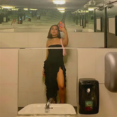 Cryptographic Irregular Ruffle Off Shoulder Sexy Backless Midi Dress for Women Elegant Birthday Vestido Summer Sundresses Ruched