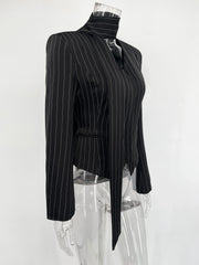 Tuularose Stripe Tailored Coat For Women Lace Up V Neck Long Sleeves Coat Female Fashion Elegant High-End Formal Tailored Coat