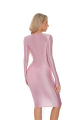 Sexy Women Oil Glossy Shiny Tight Pencil Dress Stain Smooth Bodycon Dress Elastic Push Up Packet Hip Stretch Step Dress