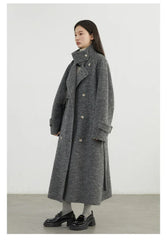 CHIC VEN Women Woolen Coats Loose Stand Collar Double-sided Overcoat Female Outerwear Office Ladies Clothing Autumn Winter 2024