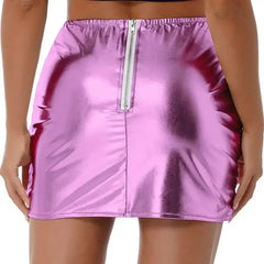 Womens Metallic Shiny Skirts Winter Warm A-Line Mini Skirt - Femstylo