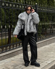 Fashion Warm Long Sleeves Lapel Coats Elegant Thicken Fur Coat For Women Casual Solid 2025 Winter New Lady Faux Fur Coat Street