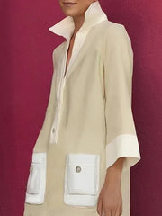 Yeezzi Women Shirts Dress 2025 New Spring Long Sleeve Fashion Contrast Color Pockets Buttoned Elegant Party Evening Mini Dresses