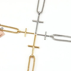 Punk Cross Pendant Link Chain for Men Women 316L Stainless Steel Hip Hop Necklace Gold Silver Fashion Jewelry Gift Waterproof