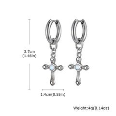 Punk Men's Huggies Earrings,Vintage Long Chain Stainless Steel Ear Drop,Stylish Cross Earring Gift