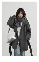 CHIC VEN Korean Women Woolen Coat Single Breasted Loose Stand Collar Belt Long Double-sided Ladies Overcoat Autumn Winter 2024