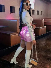 Pink Women's Puffer Skirt Metallic Shiny Warm Quilted Mini A-line - Femstylo