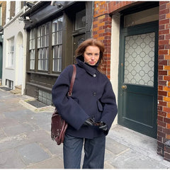 Fashion Women's Stand Collar Woolen Coats Long Sleeve Loose Female Short Coat 2025 Autumn Winter Office Lady Street Jacket