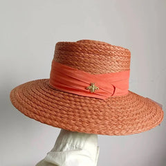 Summer Straw Hat 2024 New Flat Top French Straw Hat Elegant Women's Outdoor Vacation Sun Hat Summer Hat 모자 gorras beach