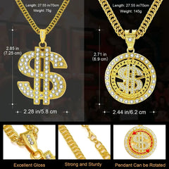 Men Gold Color Dollar Sign Necklaces with Cuban Chain,Hip Hop Money Dollar Pendant Collar, Music Festival Party Gifts Jewelry
