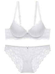 1 Set Elegant Lace Embroidery Breathable Fabric Lingerie Set Push-Up Bra Drop Waist Sheer Panty - Ultimate Valentine's Day