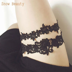 K03 2 PCS Sexy Lace Flower Crystal Pearls Wedding Garter Belt Thigh Ring Bridal Leg Garter Stocking Garter Belt Girl Women
