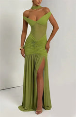 Mozision Off-shoulder Backless Sexy Maxi Dress Women Gown Halter Sleeveless Backless Thigh High Split Club Party Long Dress