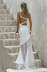 Mozision One Shoulder Backless Sexy Maxi Dress Women Gown Fashion Patchwork Sleeveless Bodycon Club Party Long Dress Elegant