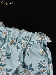 Clacive Summer Slim Print Women's Dress Fashion Slash Neck Short Sleeve Mini Dresses Elegant High Waist Patchwork Female Dress