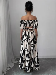 Elegant Short-sleeved Dress For Women Spring Summer Fashion Printing Waist-tightening Patchwork Loose Casual Dresses Female