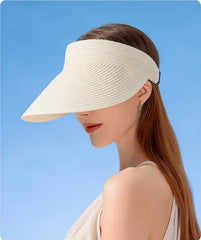 Spring and Summer Women's Outdoor Sunshade Straw Hat Fashion Empty Top Duck Tongue Hat Big Brim Cap G37