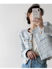 ITOOLIN Autumn Winter Women Elegant Tweed Cardigan Short Coat With Pocket Single Breasted Jacket For Women Loose Outwear 2024