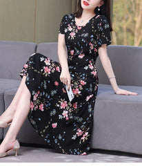 New Fashion Casual 2024 Summer Elegant Dresses For Women O-Neck Print Vintage Short Sleeve Dress Loose Women Clothing