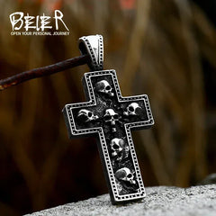 Beier 2022 New Creative Design Jesus Cross Pendant For Men Punk Hip Hop Skull Christian Jewelry Wholesale