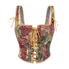 Womens Corsets Floral Lace Up Bustiers Shoulder Strap Corsets Jacquard Bustier Casual Outfits Medieval Renaissance Costumes