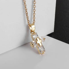 Delicate Crystal Cross Pendant Women Girls Necklace Elegant Party Wedding Jewelry Catholic Amulet Gift