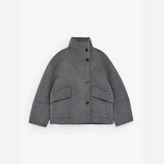 Fashion Women's Stand Collar Woolen Coats Long Sleeve Loose Female Short Coat 2025 Autumn Winter Office Lady Street Jacket