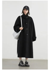 CHIC VEN Korean Women Woolen Coat Single Breasted Loose Stand Collar Belt Long Double-sided Ladies Overcoat Autumn Winter 2024