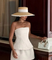 Straw summer hat French elegant ladies seaside travel sun hat Hepburn style wide brim hat 햇빛가리개 모자 모자