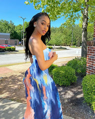 Spring And Summer Dresses For Women Chest Wrap Printed Off Shoulder Bandage Slim Sexy Long Dress 2023 New Fashion party MsChuh