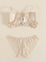 1 Set Elegant Lace Embroidery Breathable Fabric Lingerie Set Push-Up Bra Drop Waist Sheer Panty - Ultimate Valentine's Day