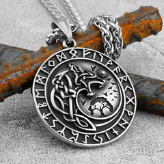 Norse Mythology Viking Wolf Necklaces Men Stainless Steel Viking Runes Vegvisir Amulet Pendant Scandinavian Vintage Male Jewelry