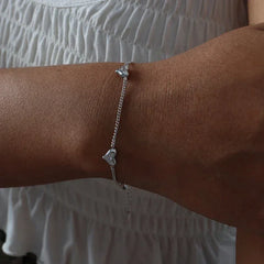 Cute Heart Necklace Earrings Bracelet Jewelry Set Stainless Steel For Women Fashion Shiny Zircon Bridal Accessories Wedding Gift